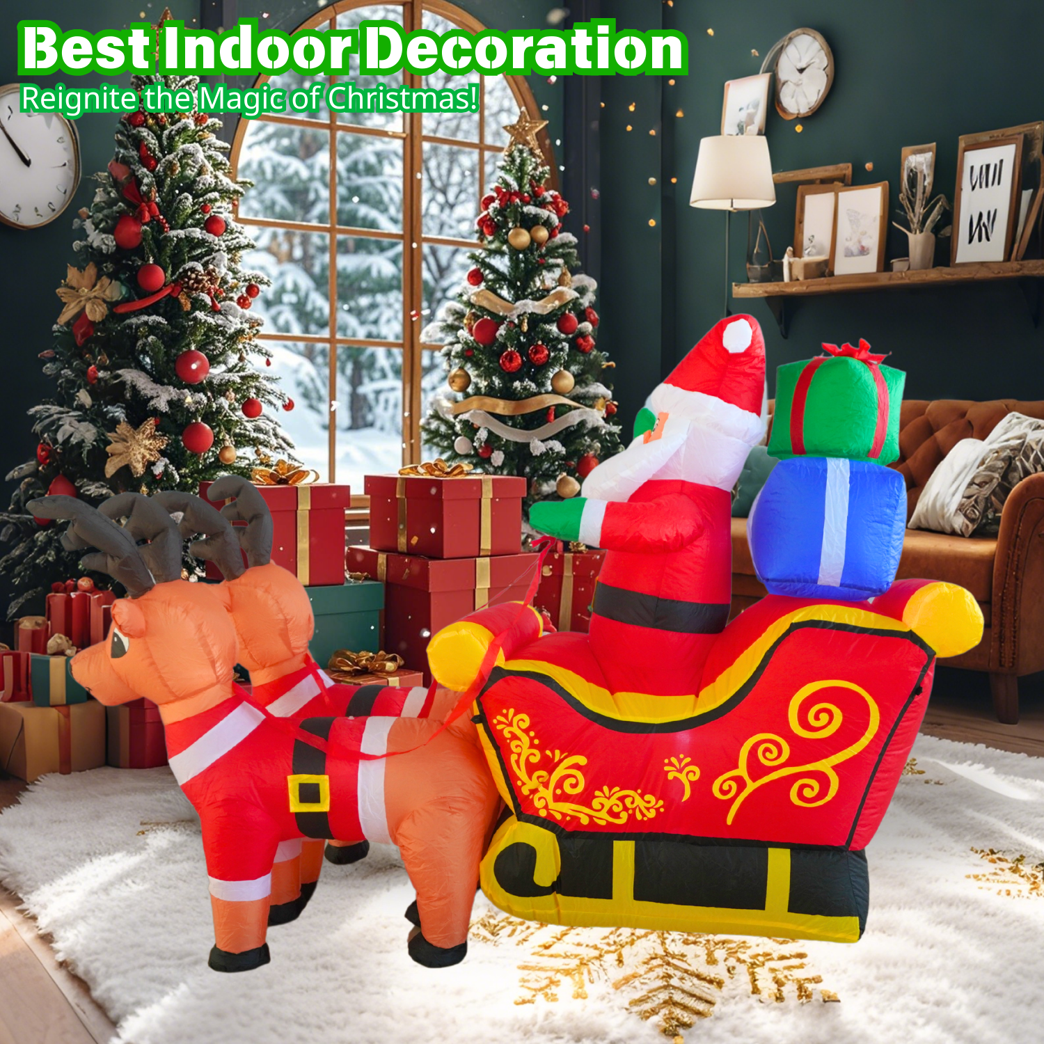 7FT Christmas Inflatable Santa Sleigh Outdoor Decoration - PartyTimeSolution