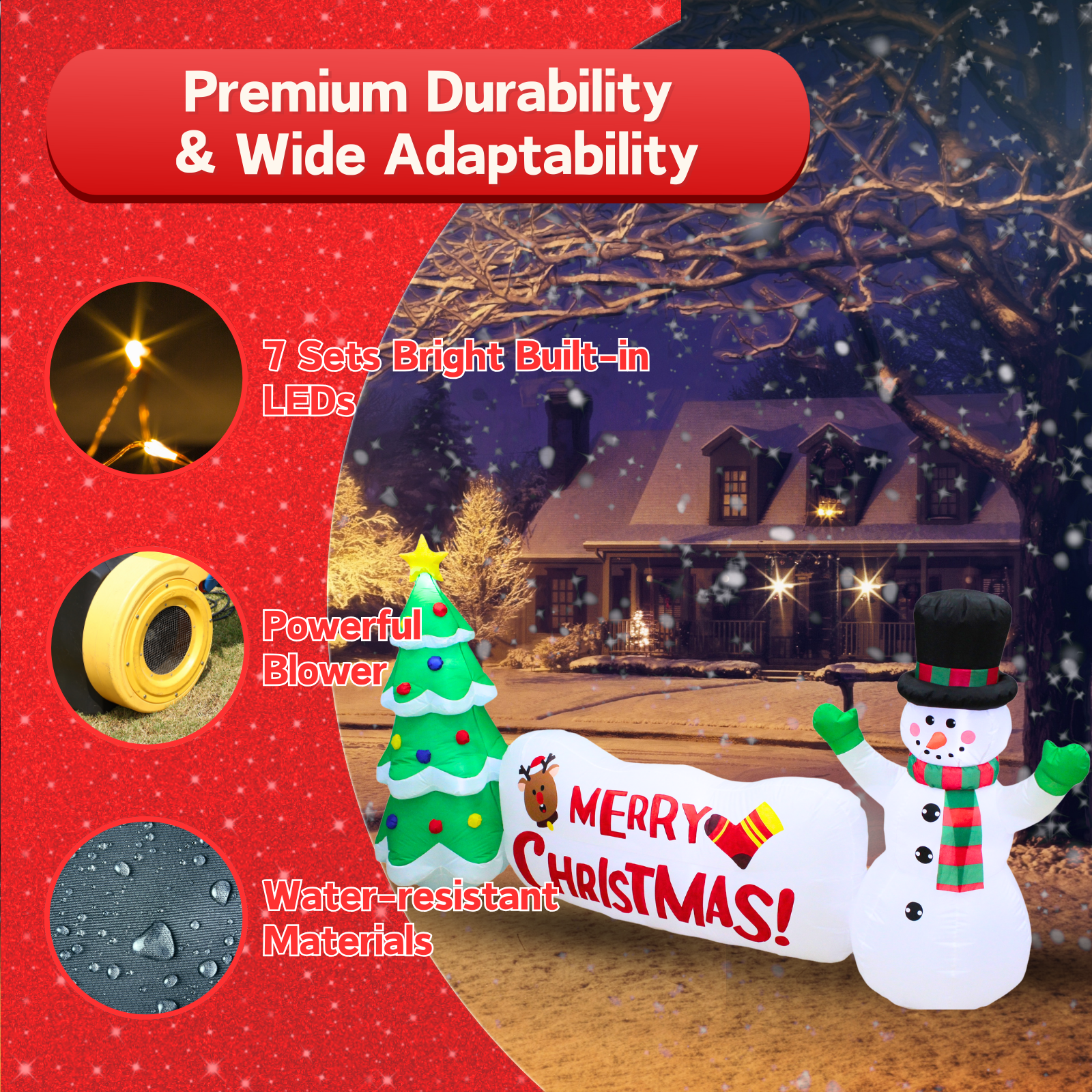 10FT Inflatable Snowman with Tree and Sign Outdoor Decoration - PartyTimeSolution