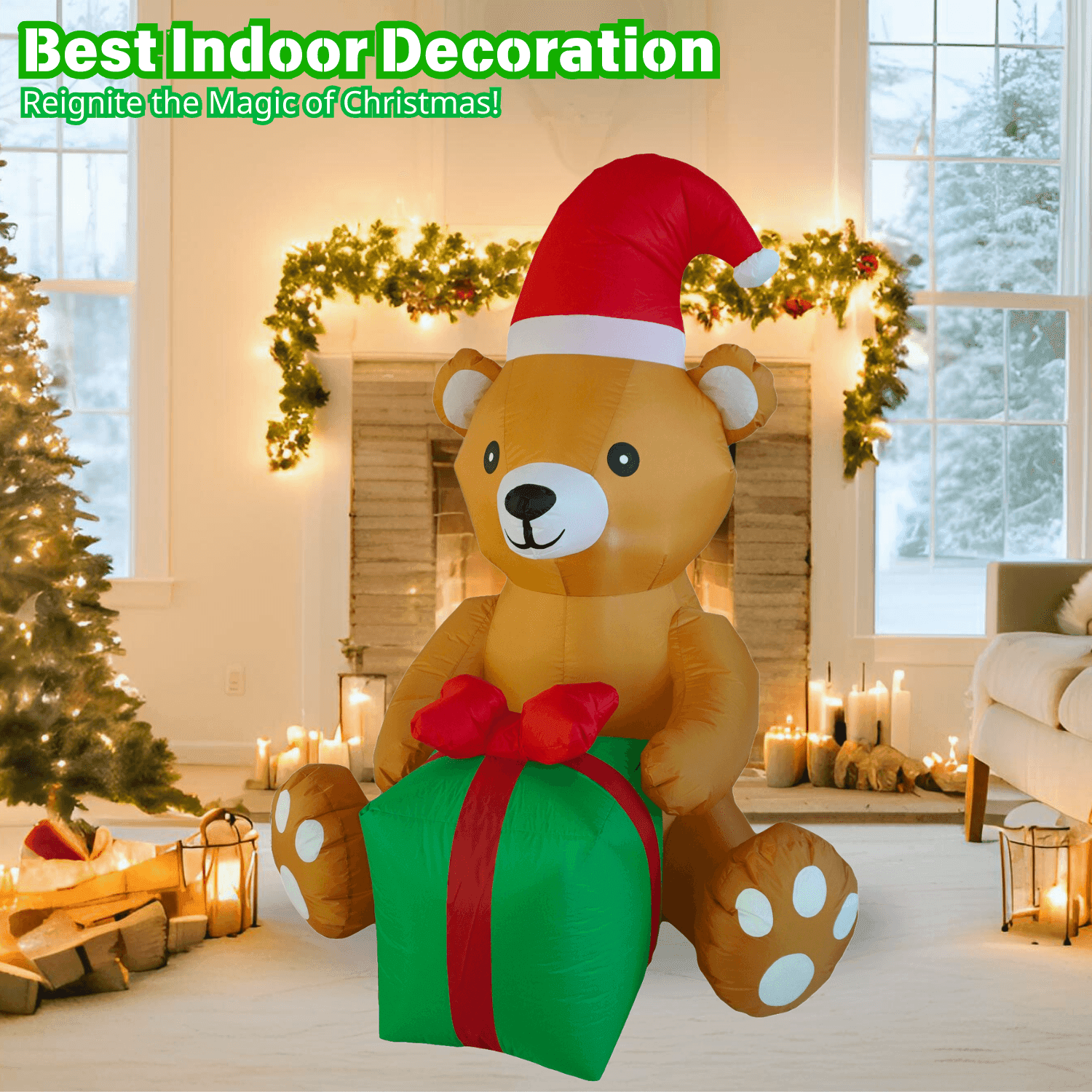 5FT Christmas Inflatable Bear with Gift Box Outdoor Decoration - PartyTimeSolution