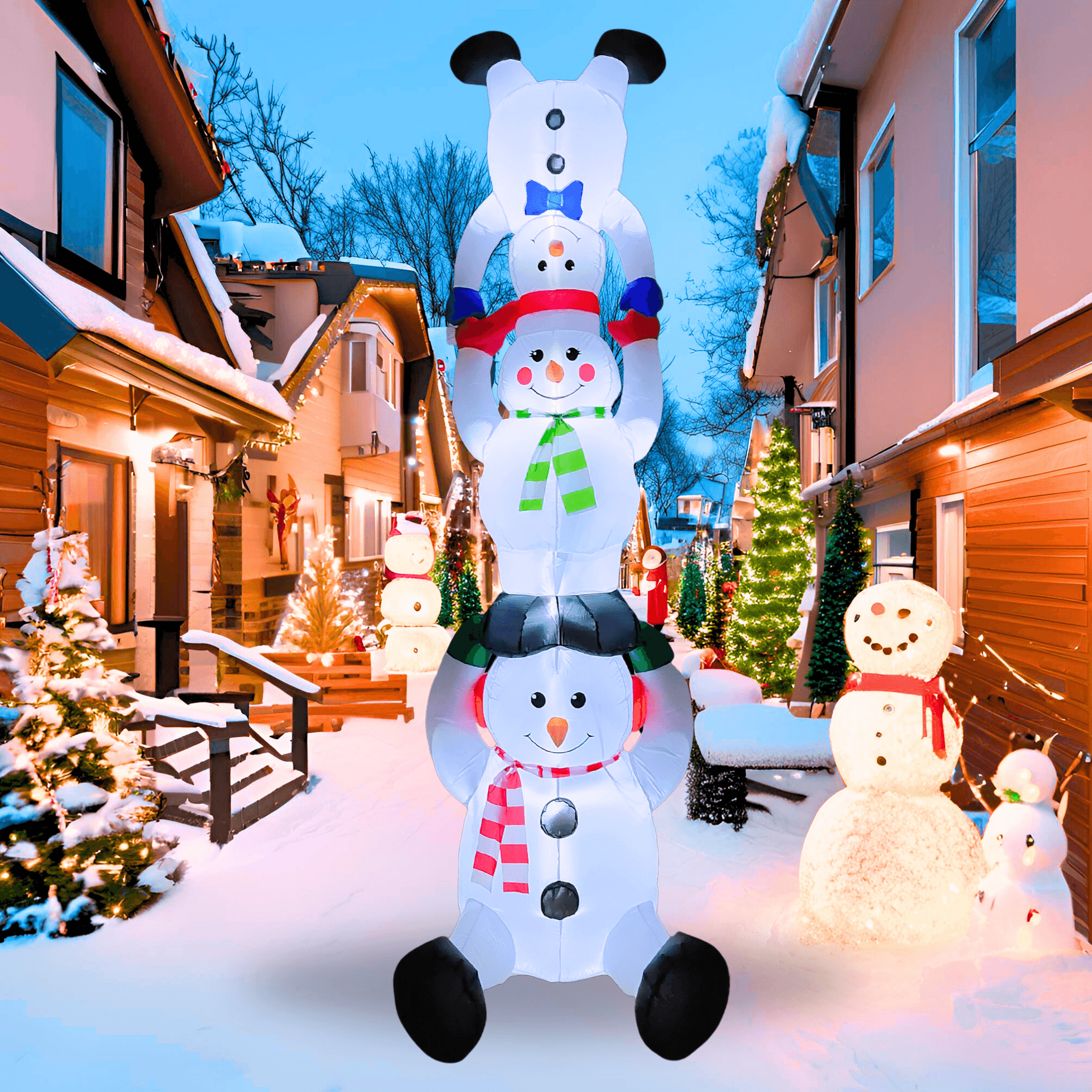 10FT Christmas Inflatable Snowman Family Tower Outdoor Decoration - PartyTimeSolution