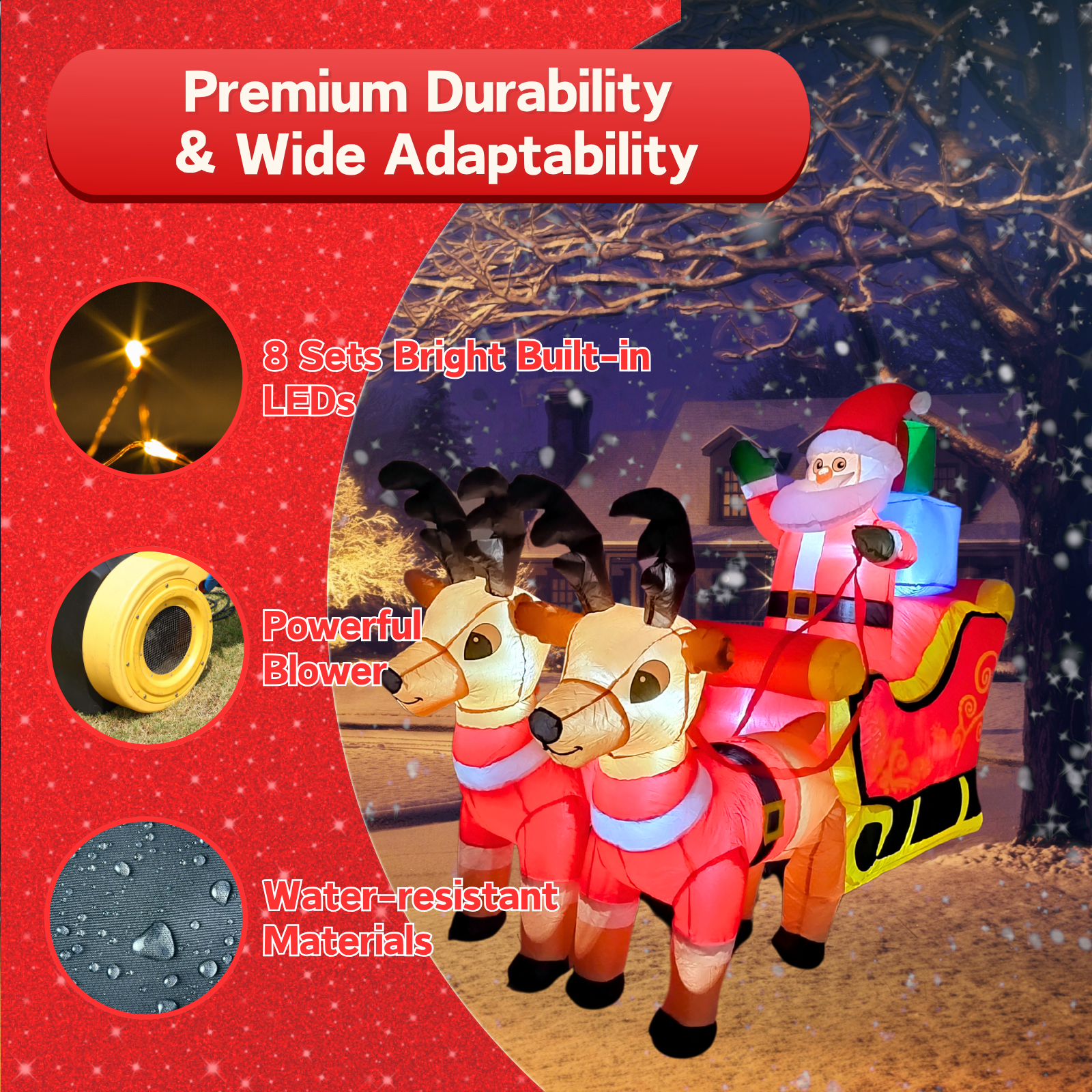 7FT Christmas Inflatable Santa Sleigh Outdoor Decoration - PartyTimeSolution