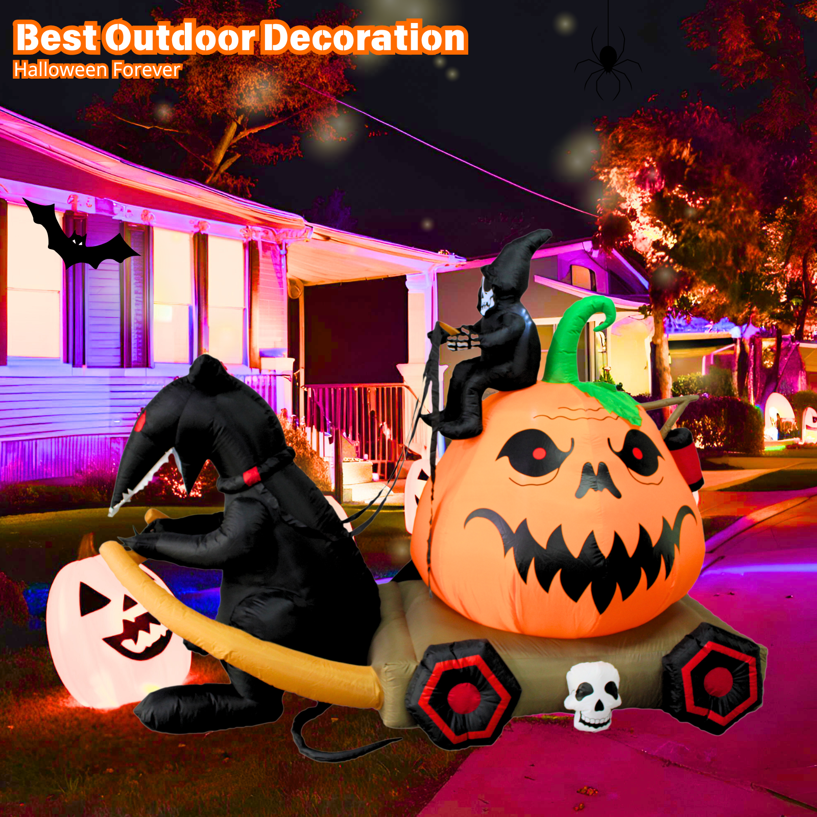 PTS 9FT Inflatable Pumpkin with Carriage Outdoor Decoration - PartyTimeSolution