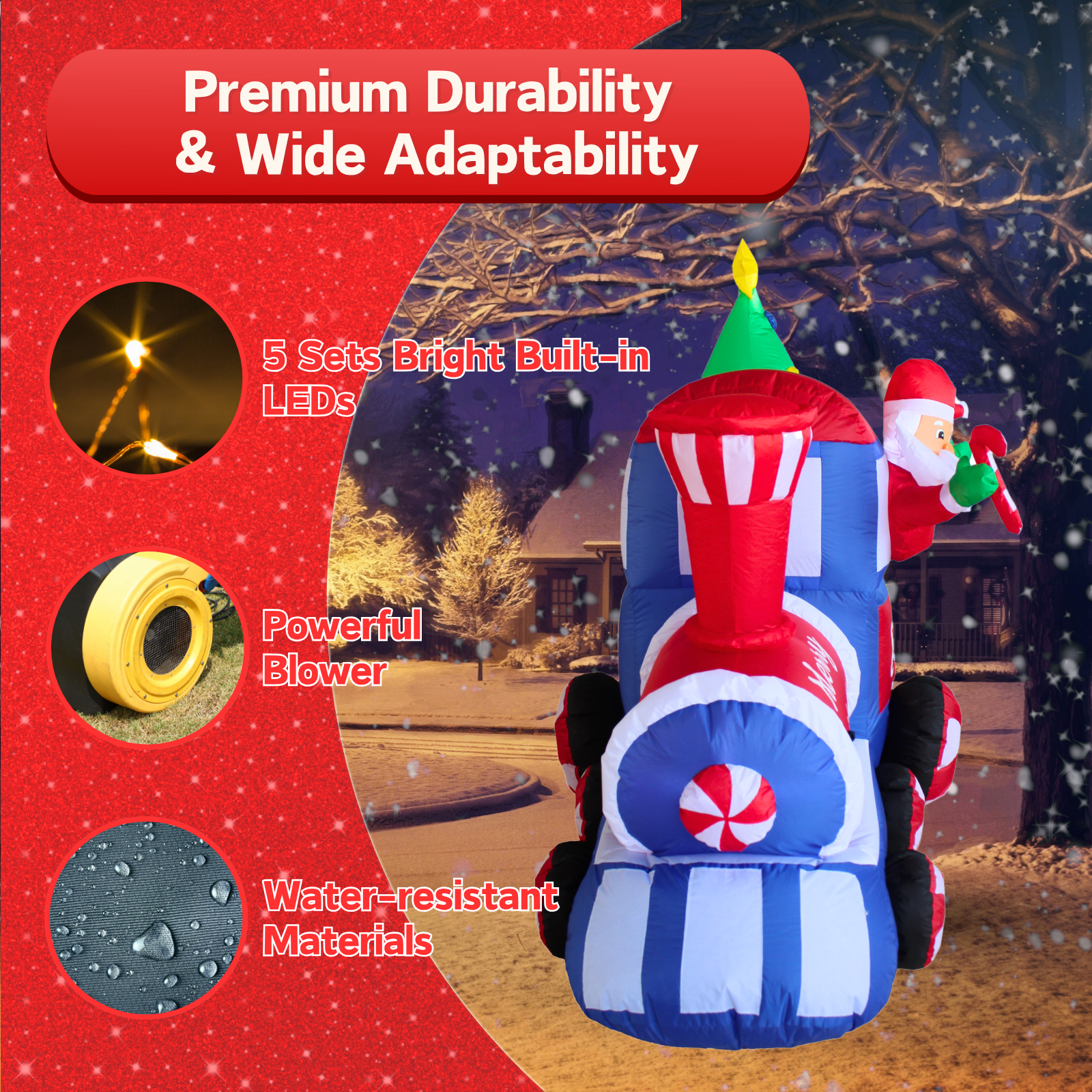 7FT Christmas Inflatable Santa Claus on Train with Christmas Tree Outdoor Decoration - PartyTimeSolution