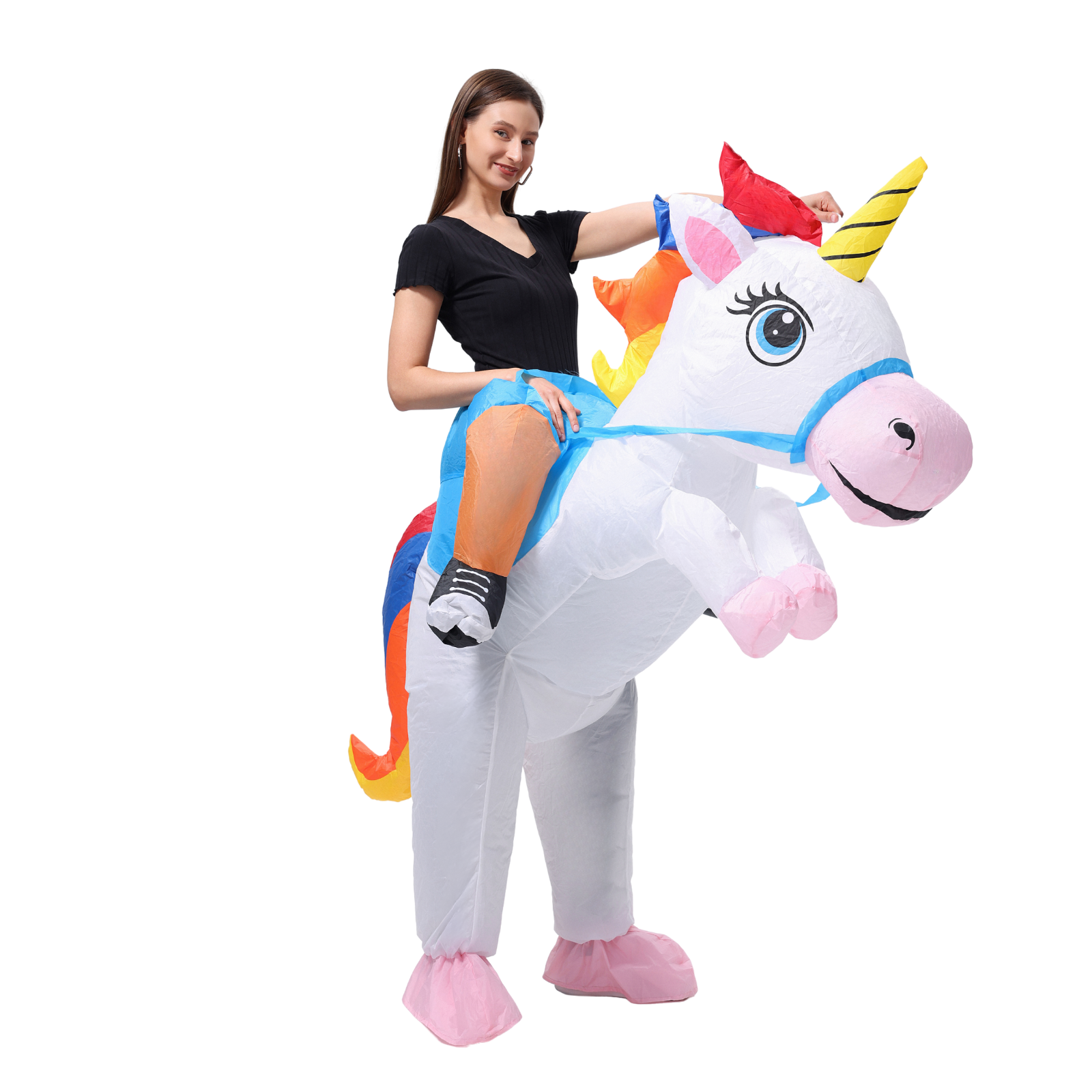 Adult White Horse Ride On Inflatable Costume - PartyTimeSolution