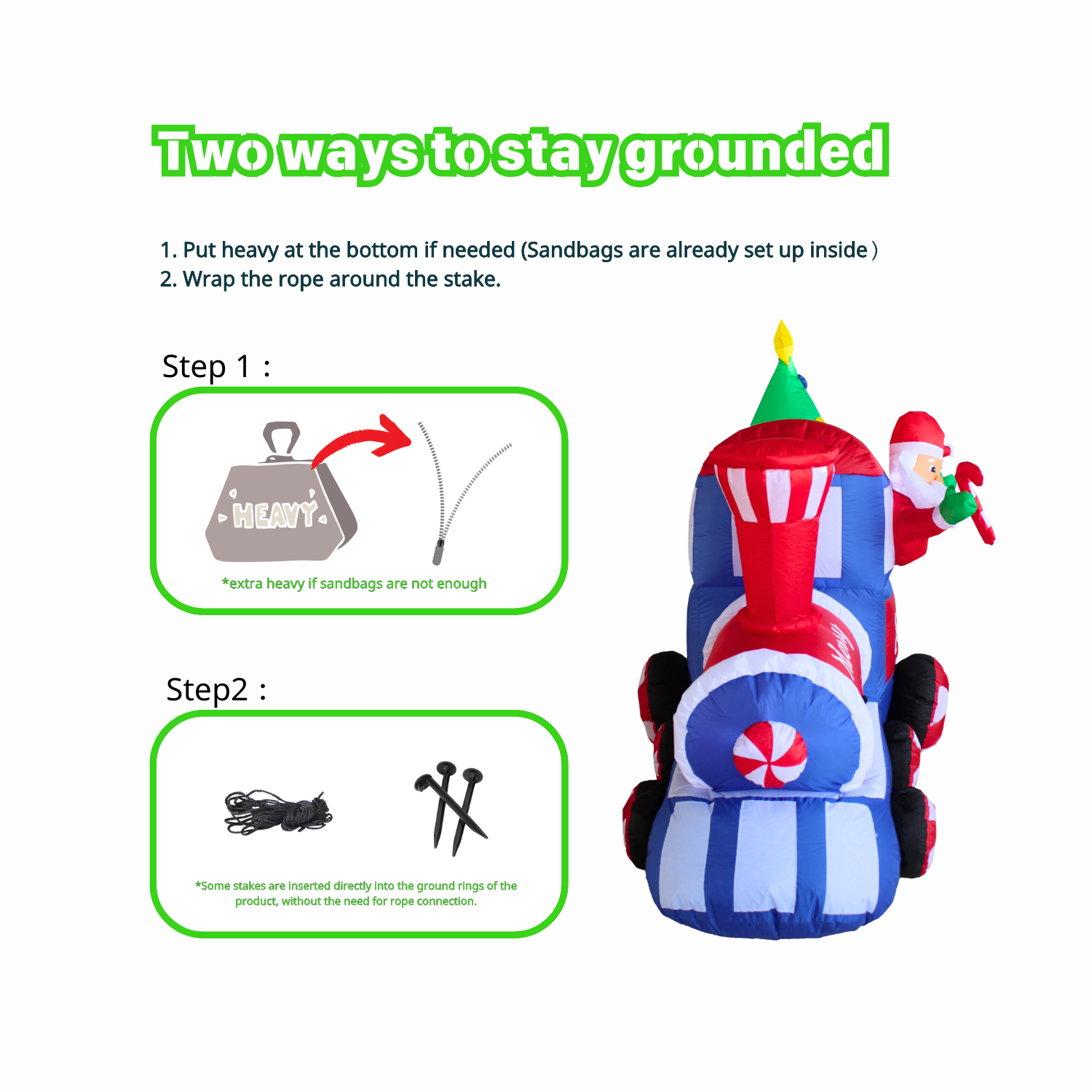 7FT Christmas Inflatable Santa Claus on Train with Christmas Tree Outdoor Decoration - PartyTimeSolution