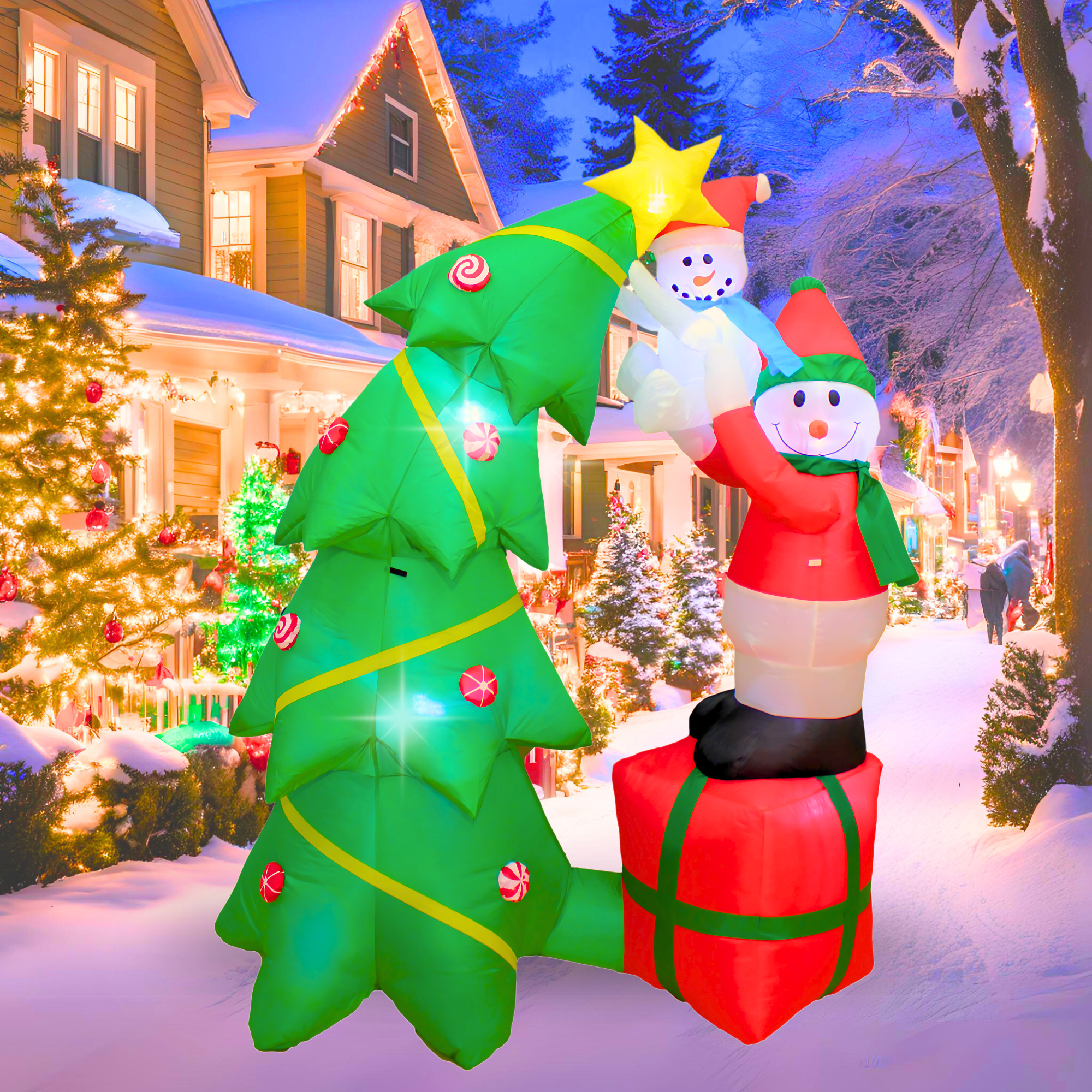 6FT Inflatable Snowman with Tree Outdoor Decoration - PartyTimeSolution
