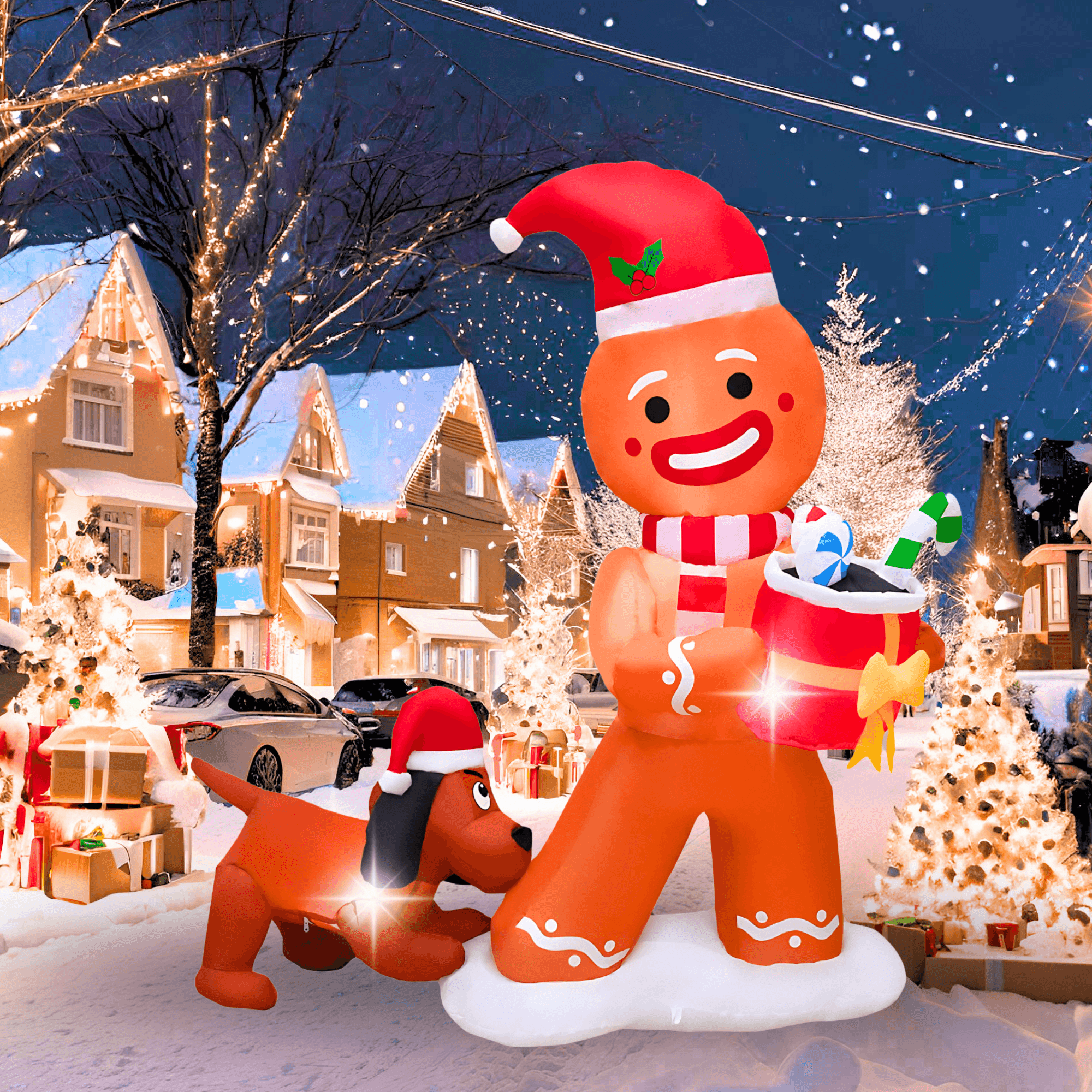 5FT Inflatable Gingebread Man with Dog Outdoor Decoration - PartyTimeSolution