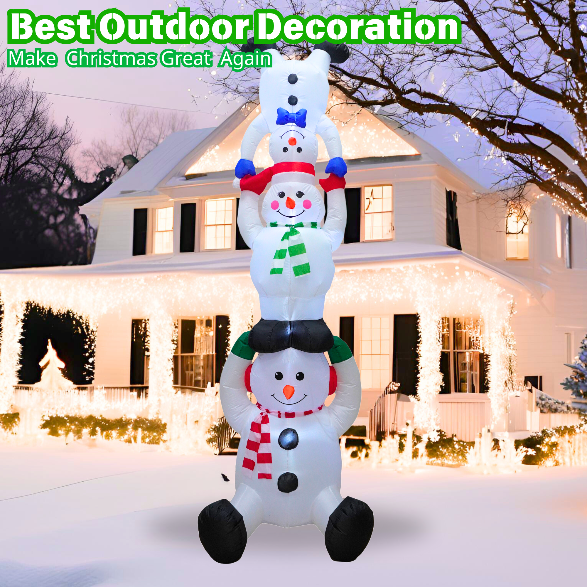 10FT Christmas Inflatable Snowman Family Tower Outdoor Decoration - PartyTimeSolution