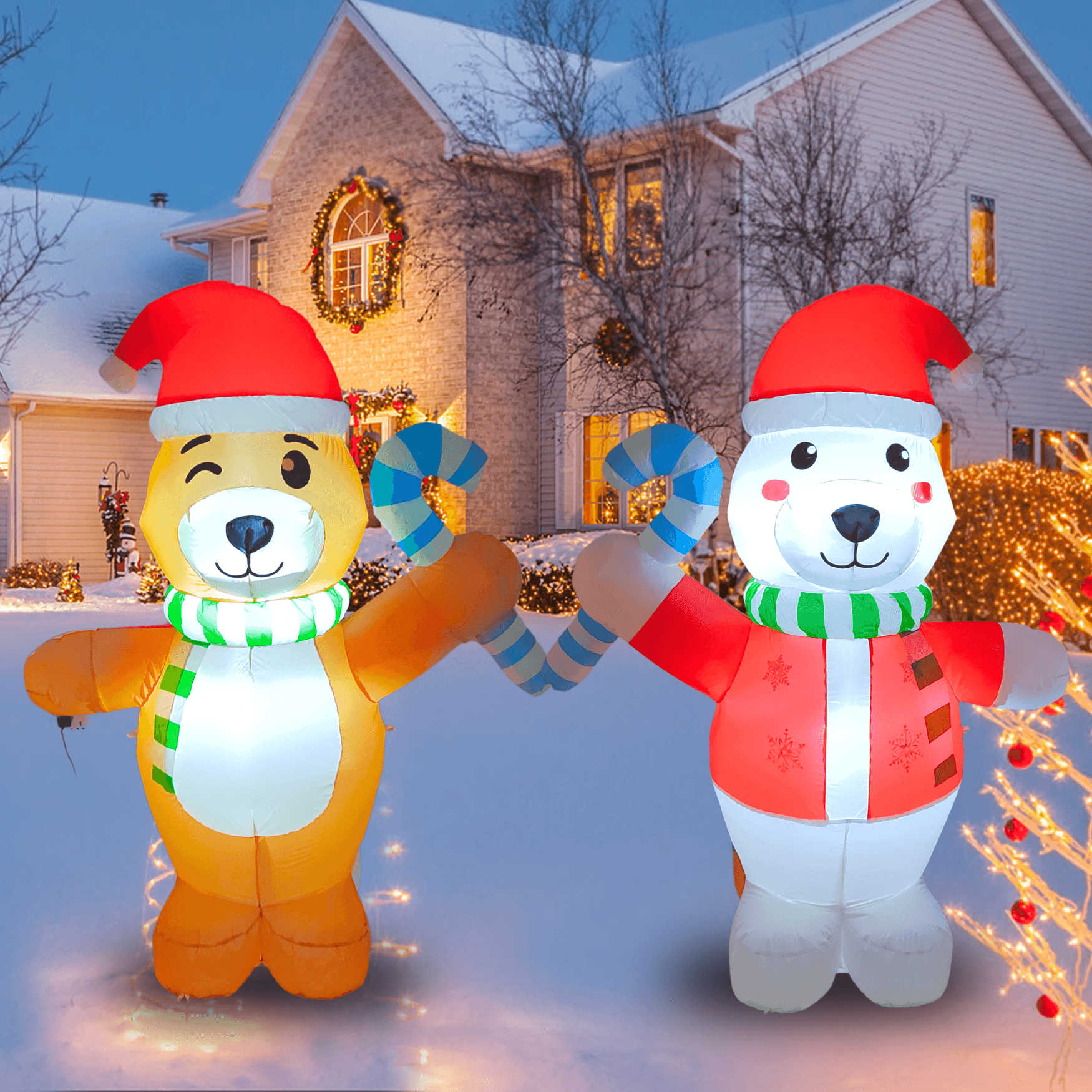 5FT Christmas Inflatable Double-Face Bear Outdoor Decoration - PartyTimeSolution