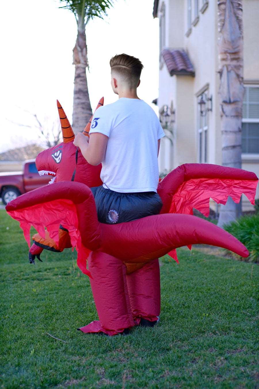 Red Dragon with Double Horns Adult Inflatable Costume