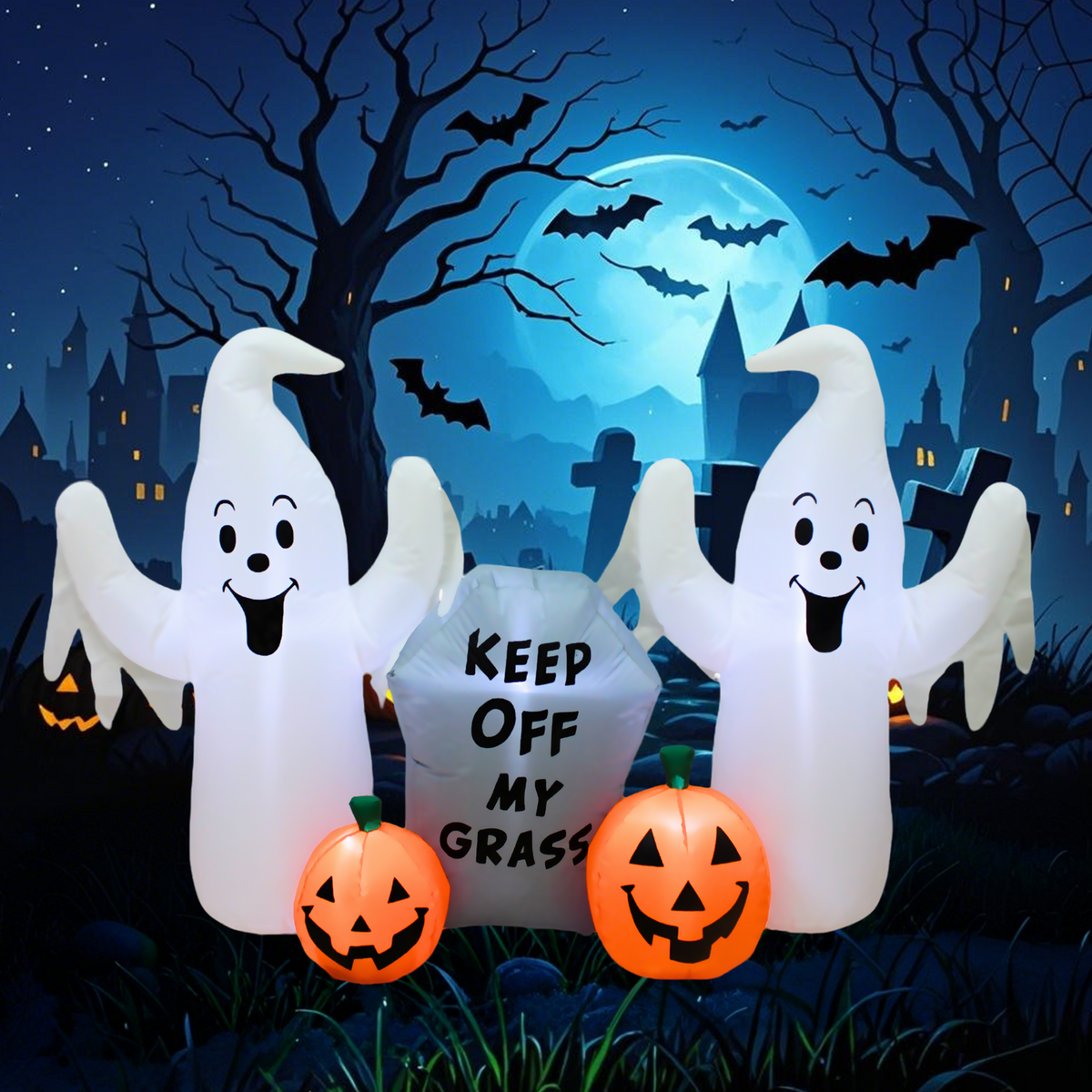PTS 6FT Inflatable Ghosts with Pumpkins and Tombstone Outdoor ...