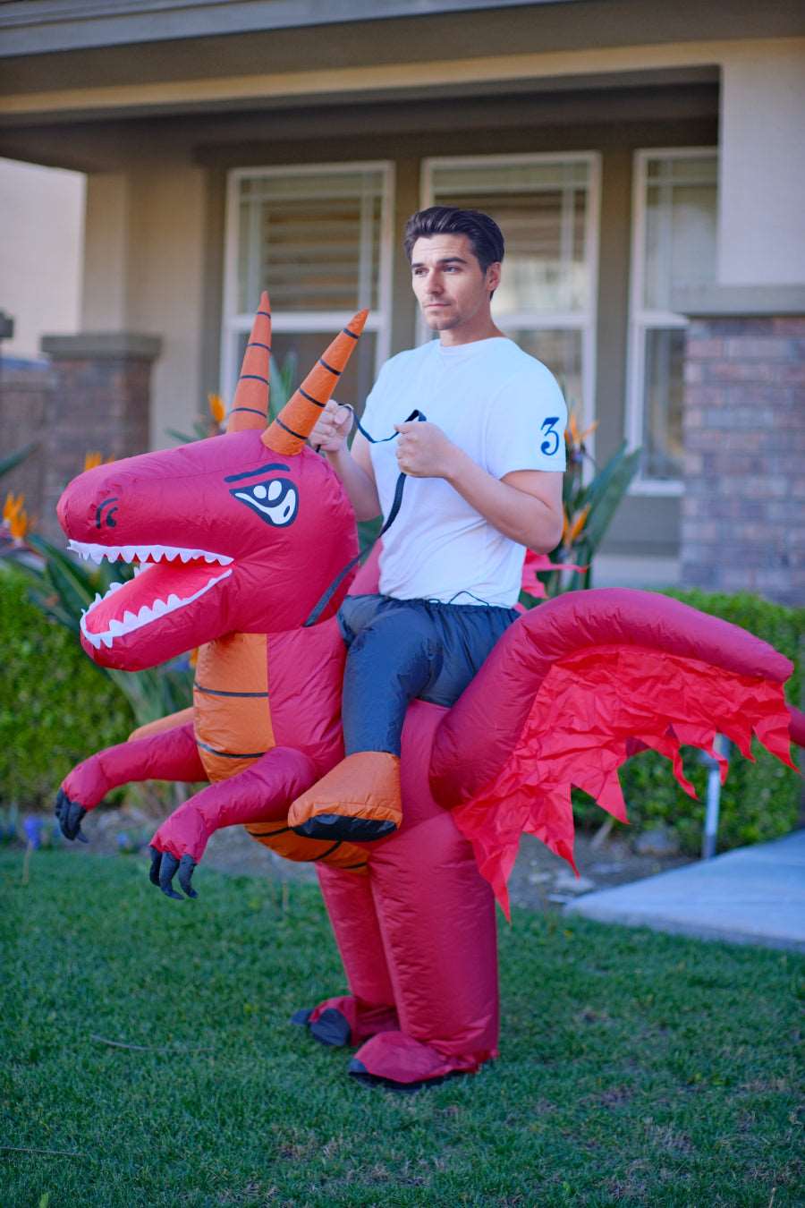 Red Dragon with Double Horns Adult Inflatable Costume